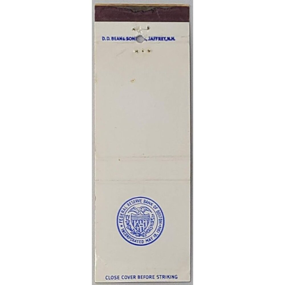 Front Strike Matchbook Cover Federal Reserve Bank of Boston MA Blue White Seal